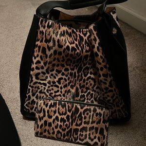 Leopard print hand bag with matching wallet